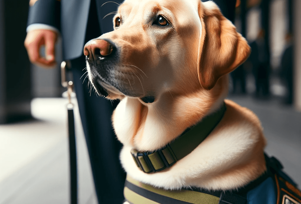 An-image-of-a-service-dog-portrayed-in-a-dignified-and-respectful-manner-The-dog-a-Labrador-Retriever-wears-a-service-dog-vest-