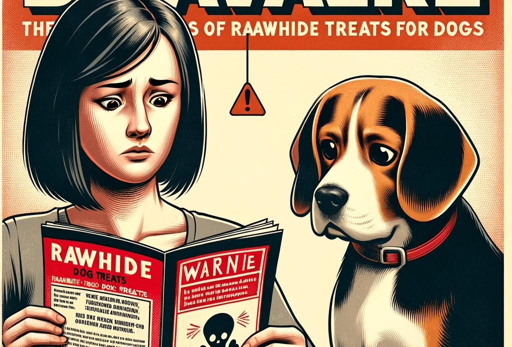 image designed to warn about the dangers of rawhide dog treats.