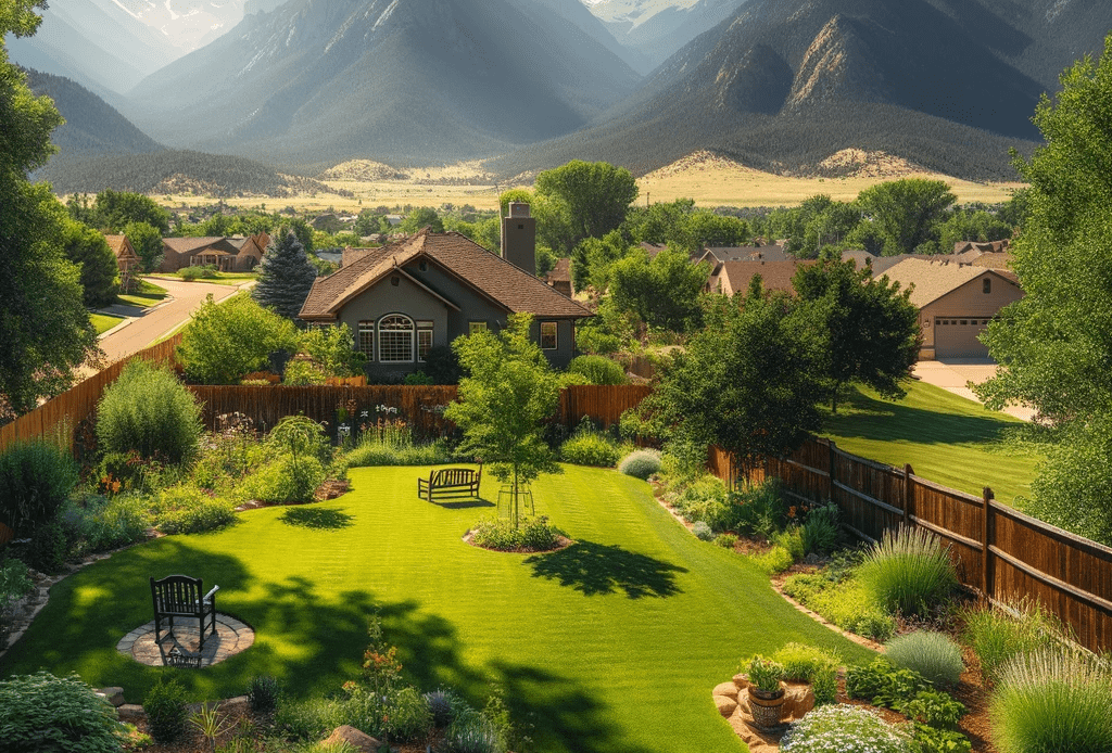 A-beautiful-clean-yard-in-Colorado-during-summer-The-yard-is-expansive-featuring-a-well-manicured-lawn-with-vibrant-green-grass