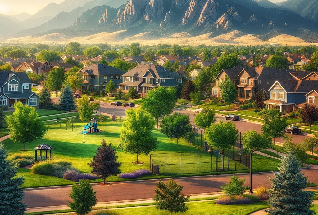 A-scenic-image-of-Wheat-Ridge-Colorado-capturing-the-essence-of-this-beautiful-area-The-foreground-shows-a-peaceful-residential-neighborhood