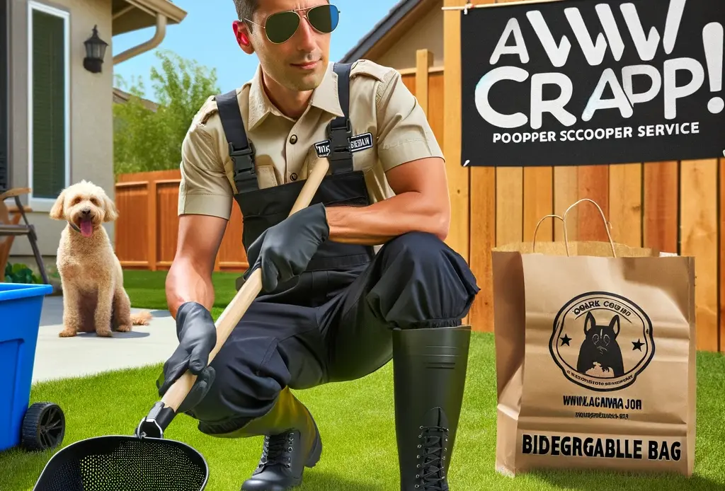 man scooping dog poop in bio bag